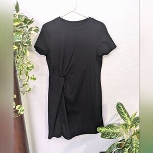MOTF Chic T-shirt Dress with Twist Waist and Slit Sz L Black